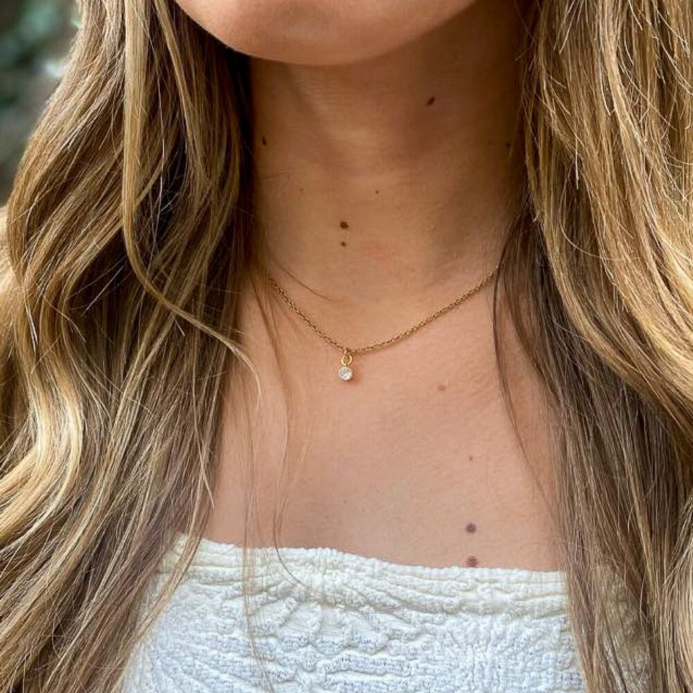 Tiny Cubic Zirconia Charm Pendant Necklace Classic Minimalist Sparkling NWT